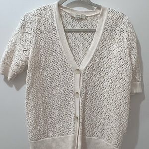 White Pointelle Short Sleeved Cardigan - Loft